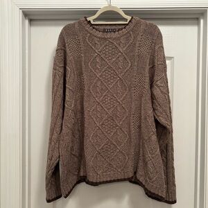 Men’s Vintage Trader Bay Brown Cable Knit Sweater. 2XLT. Silk and Wool Blend.